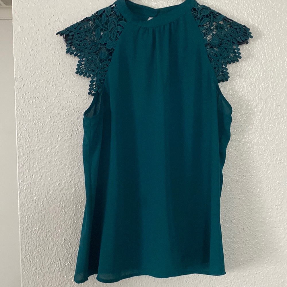 Green Blouse with Lace Sleeves